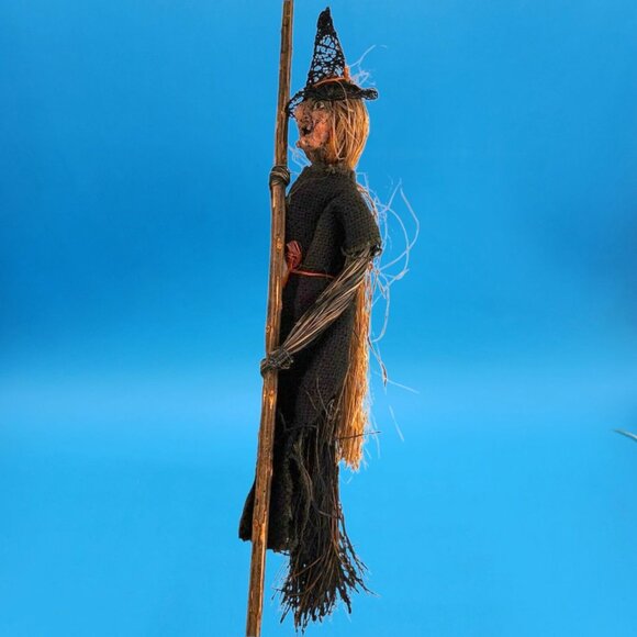 Wicked Witch Broom Stick Paper Mache Style Decor Raffia Primitive Halloween 34" - Picture 8 of 14